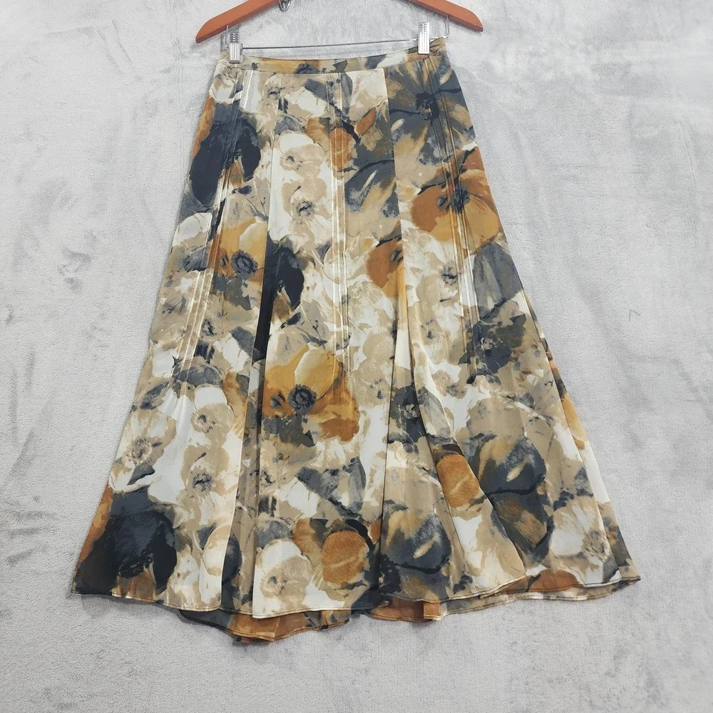 Vintage East 5th Skirt Womens 4 Brown Black Floral Pleated Chiffon Midi Lined